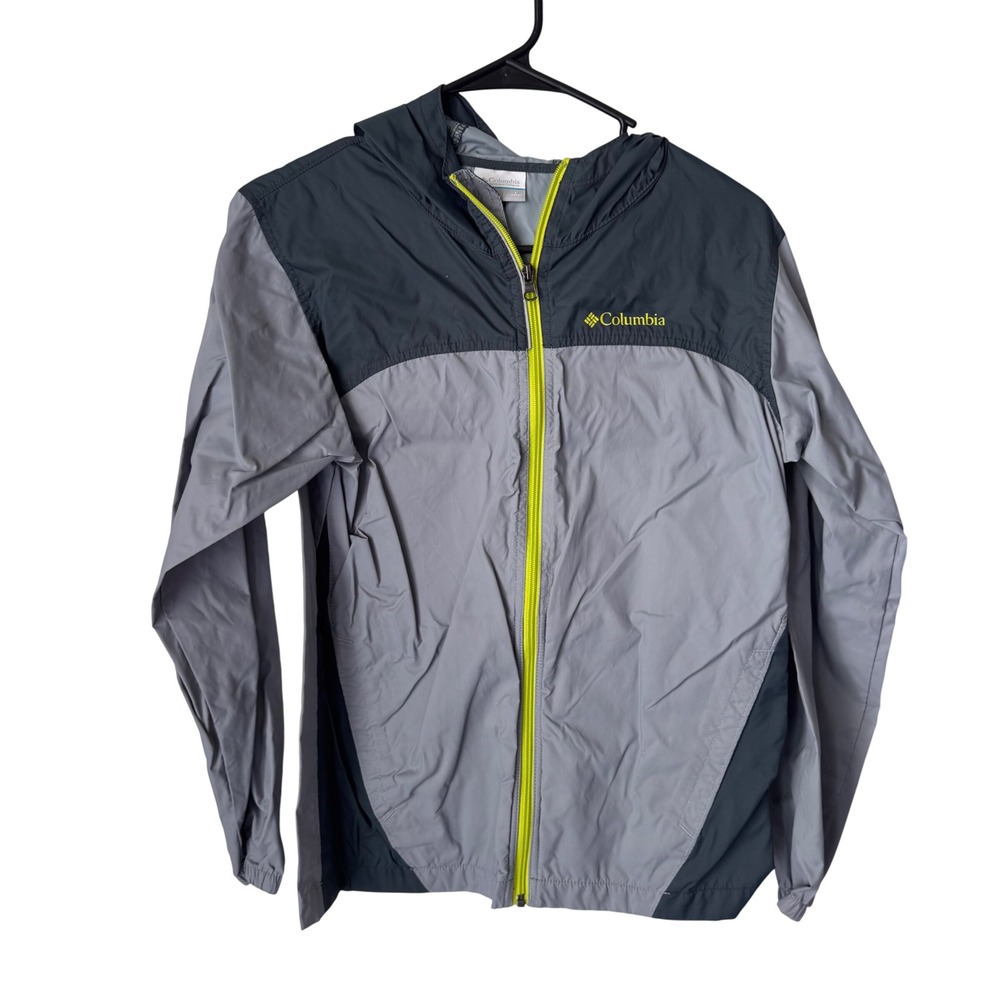 Columbia Kids Gray Charcoal Full Zip Hooded Windbreaker Jacket Large 14/16